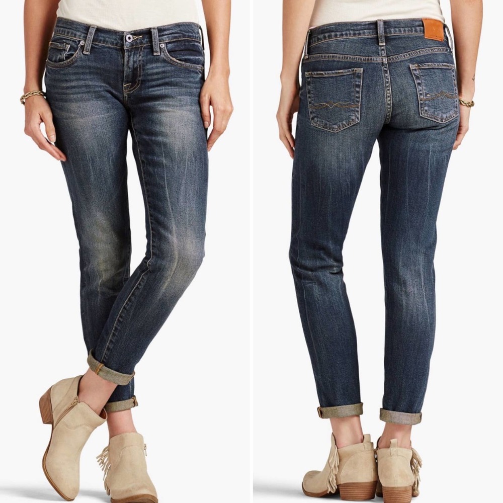 Lucky Brand ‘Sienna Slim Boyfriend’ Low Rise Distressed Dark Wash Jeans
